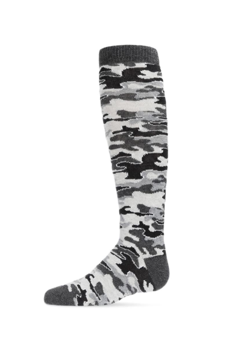 MeMoi Lurex Camo Knee High Socks, Main, color, Gray