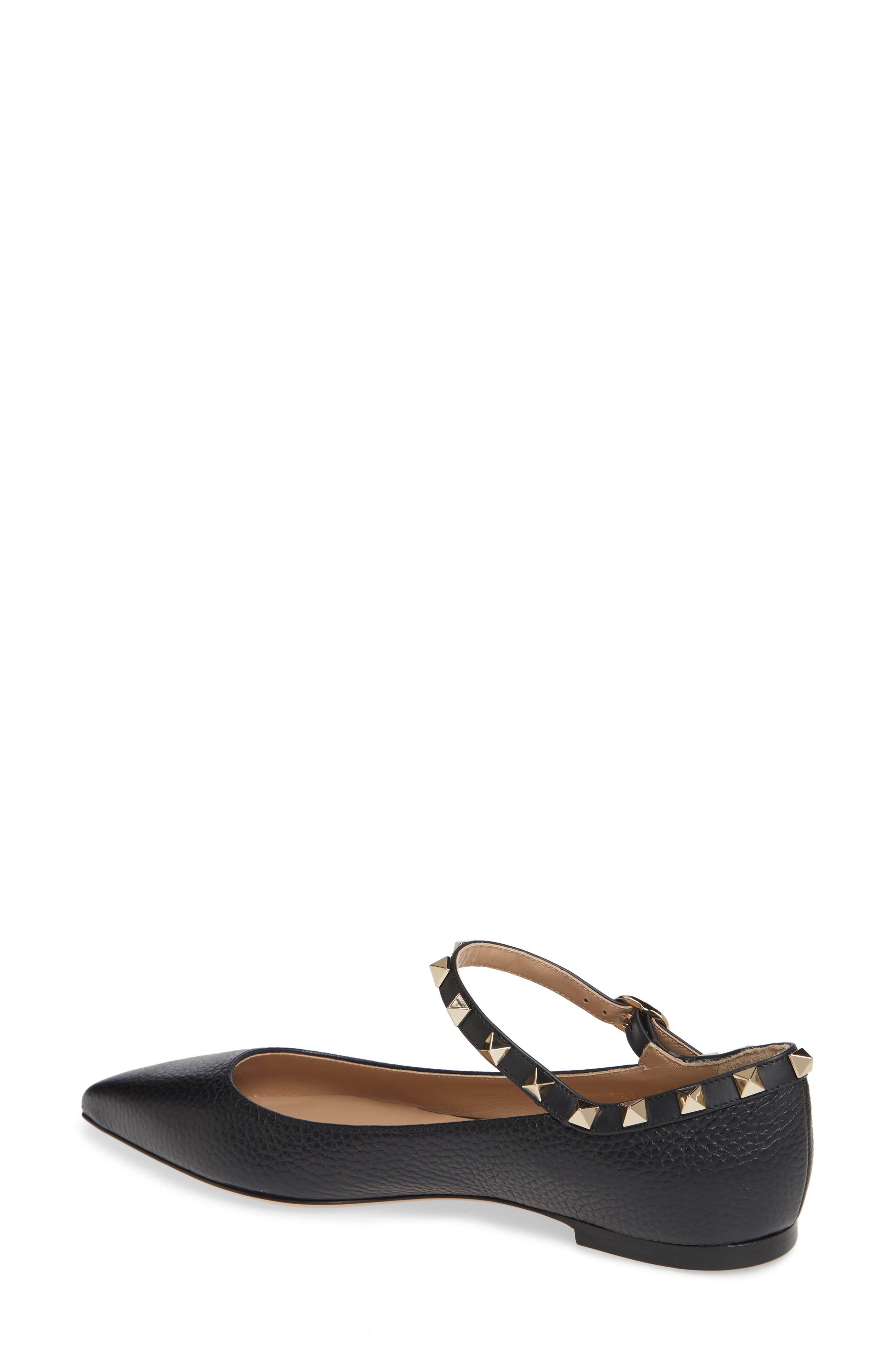 Rockstud Mary Jane Pointed Toe Flat, Alternate, color, BLACK