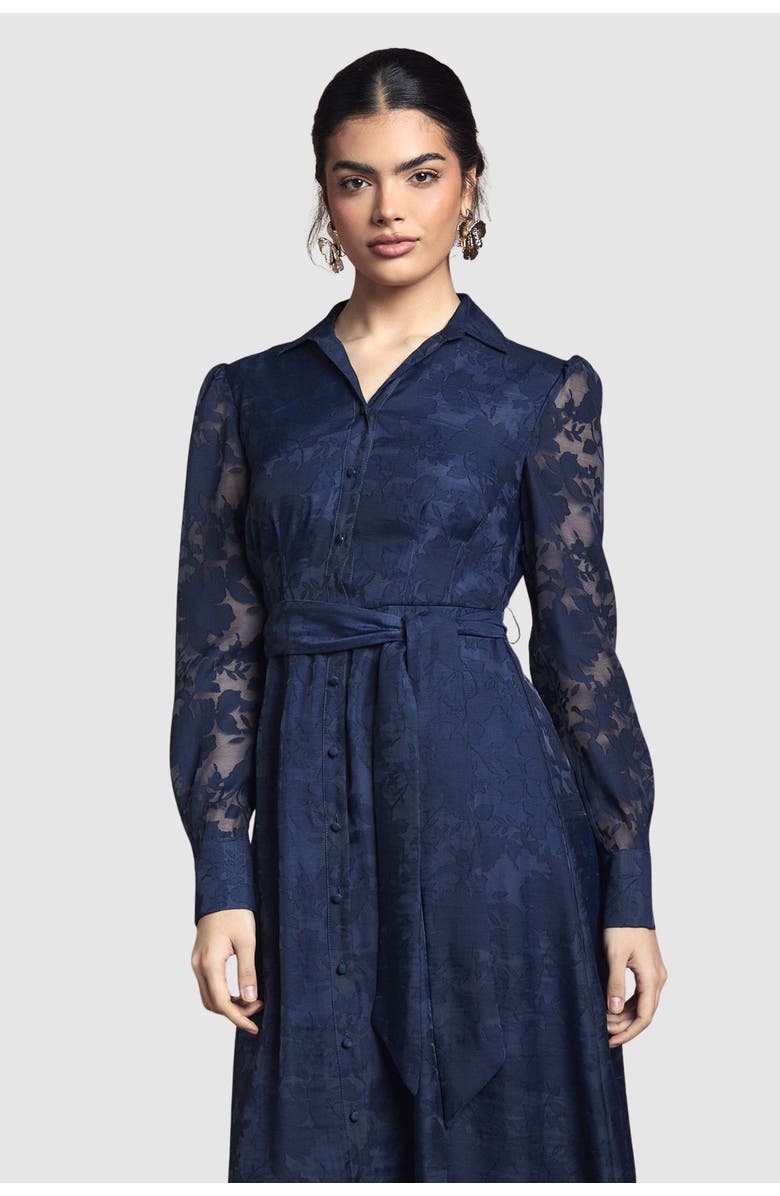Wallis Floral Organza Belted Midi Dress, Alternate, color, Navy