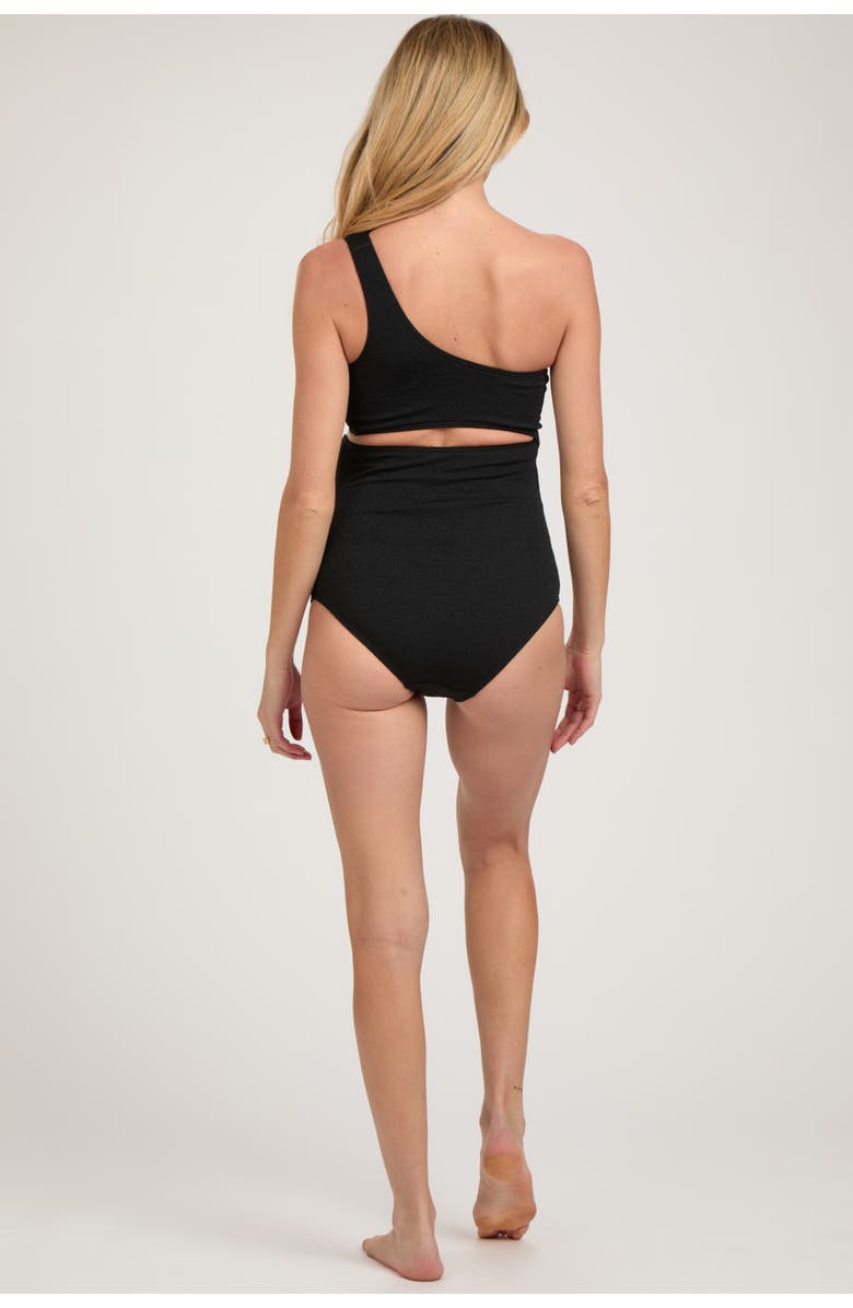 PinkBlush Asymmetrical One Shoulder Side Cutout One-Piece Maternity Swimsuit, Alternate, color, Black