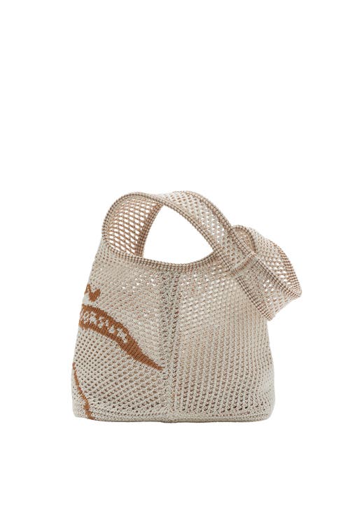 Burberry White & Tan Large Ekd Crochet Tote In White/sand