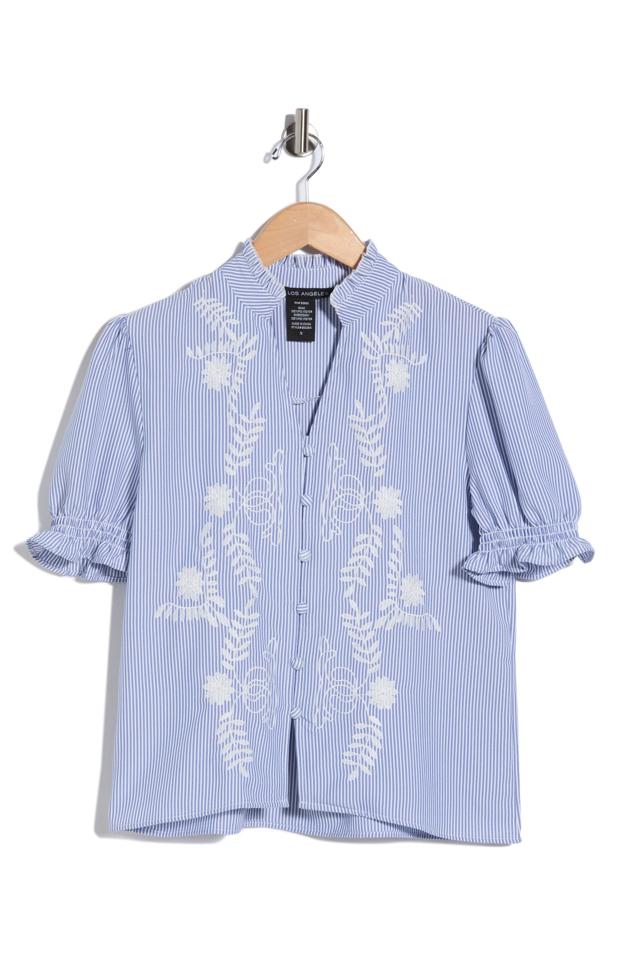 Embroidered Striped Short Sleeve Shirt