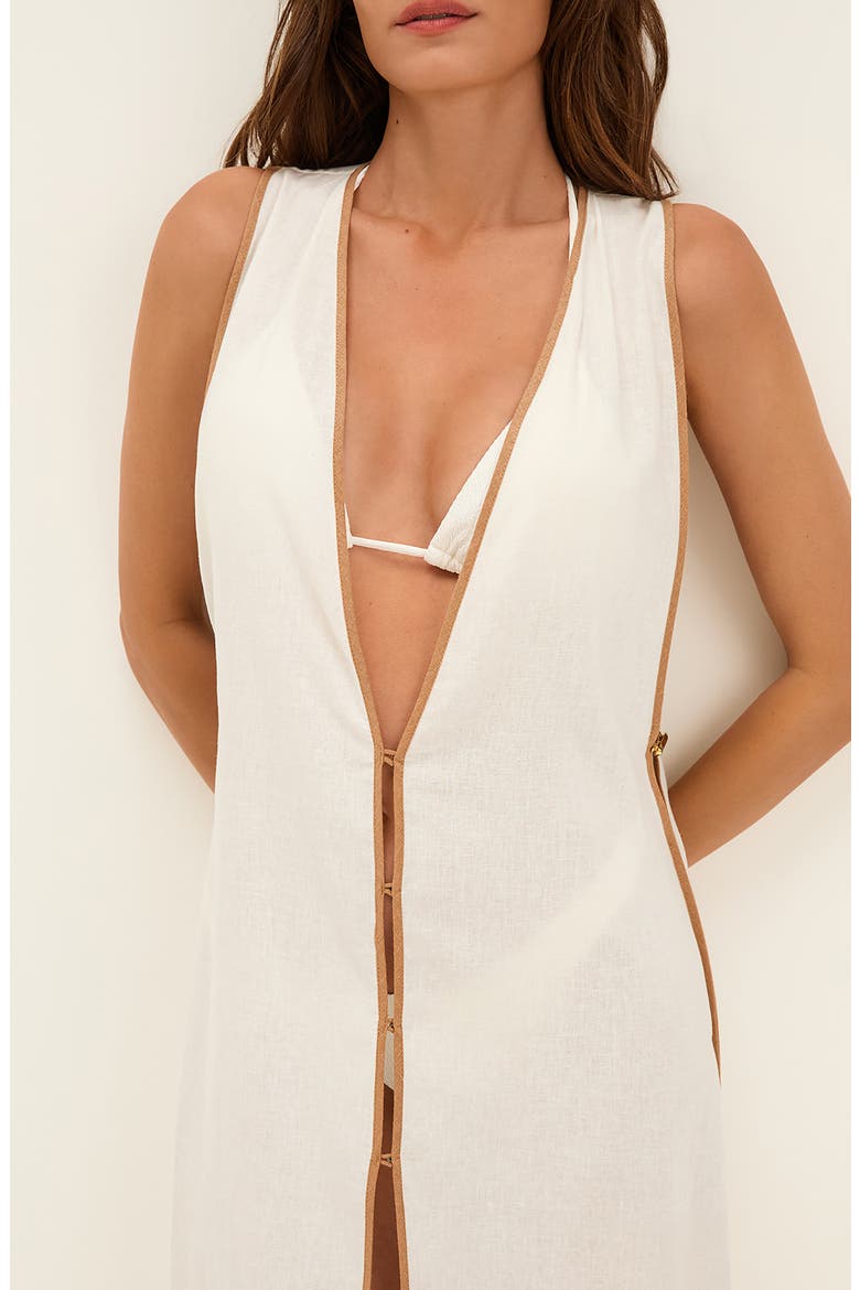 Iva Contrast Binding Cotton Cover-Up Maxi Dress, Alternate, color, OFF WHITE
