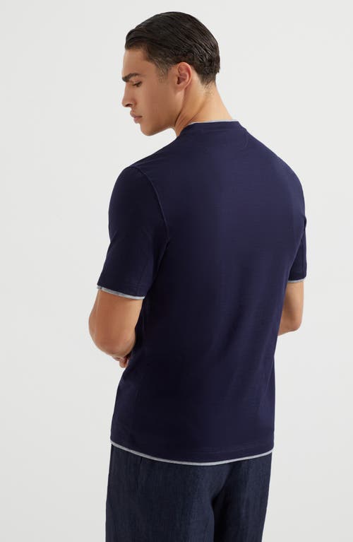 Brunello Cucinelli Men Silk And Cotton Jersey Crew-neck T-shirt With Faux-layering In Cobalt
