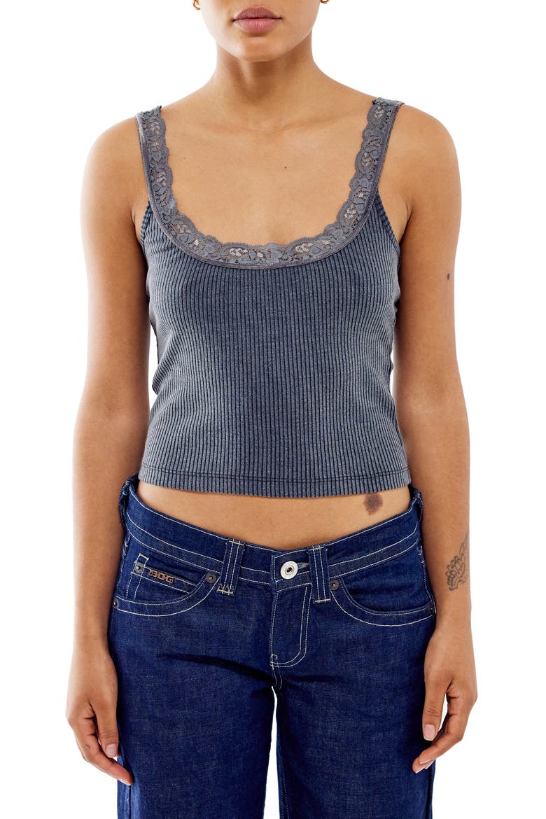 Lace Trim Rib Tank, Main, color, BLACK