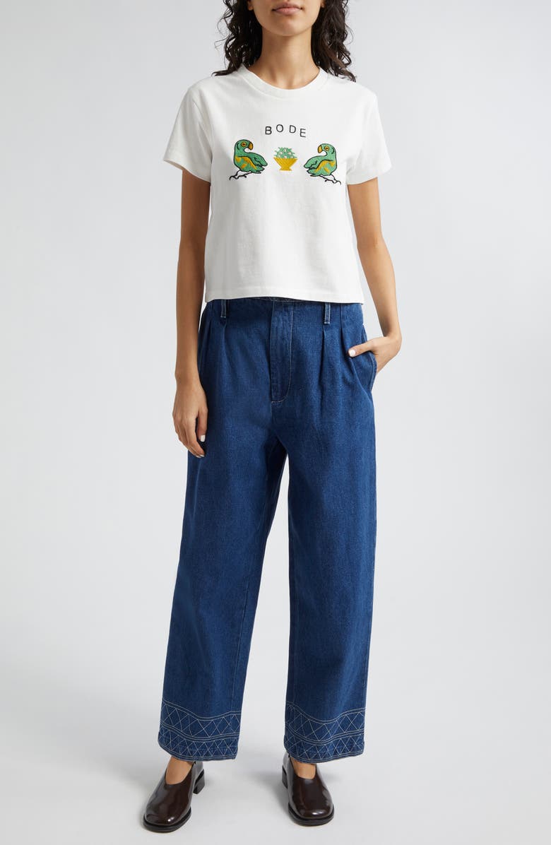 Bode Twin Parakeet Embroidered T-Shirt, Alternate, color,