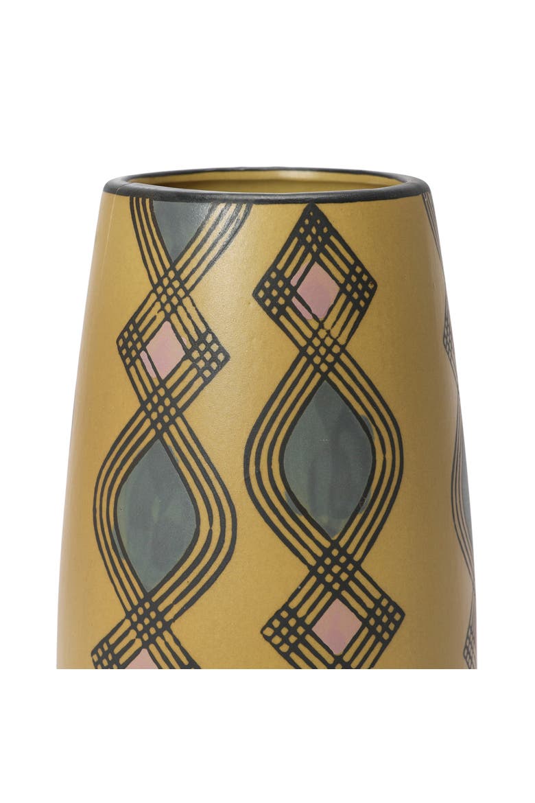 Hand Painted Stoneware Vase with Pattern, Lavender and Sand, Alternate, color, Yellow