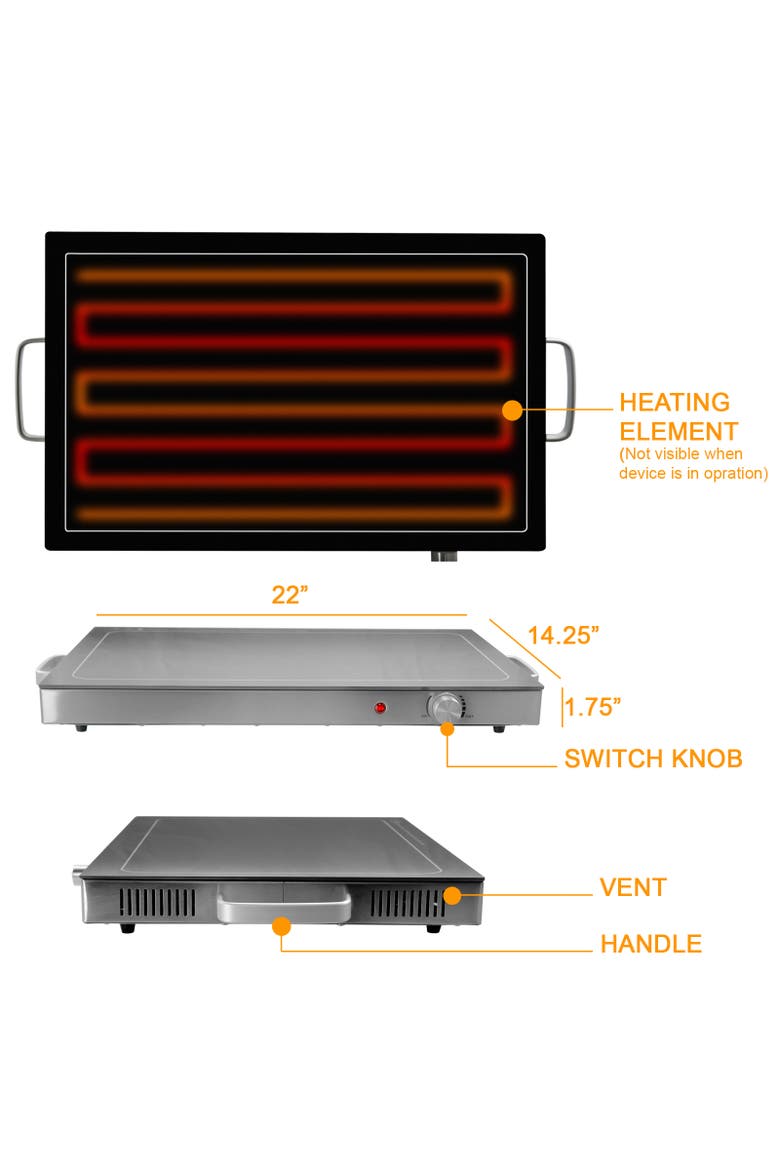 Electric Warming Tray with Adjustable Temperature Control, Alternate, color, Grey