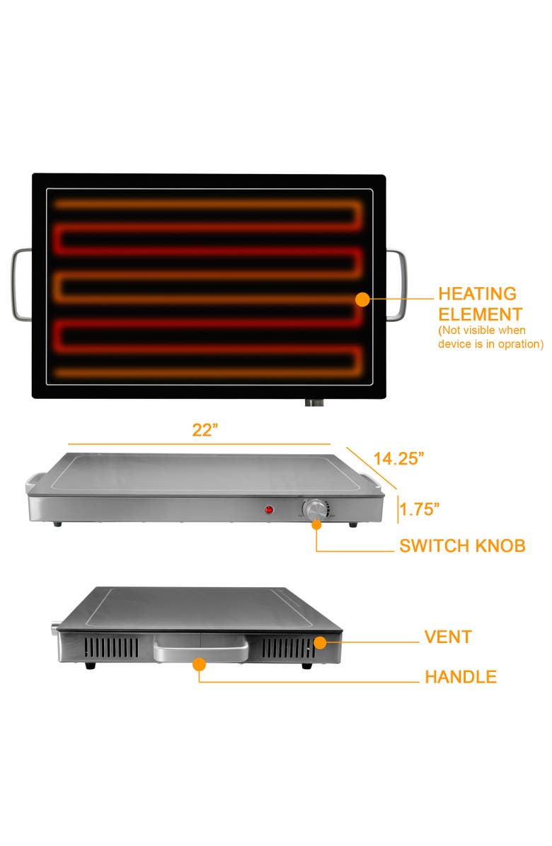 Megachef Electric Warming Tray with Adjustable Temperature Control, Alternate, color, Grey