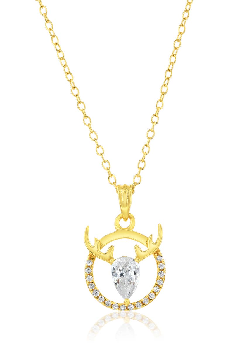 SIMONA Deer Antlers Cubic Zirconia Pendant Necklace, Main, color, Gold