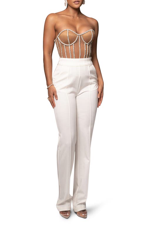 Jluxlabel Rhinestone Corset Top In Beige