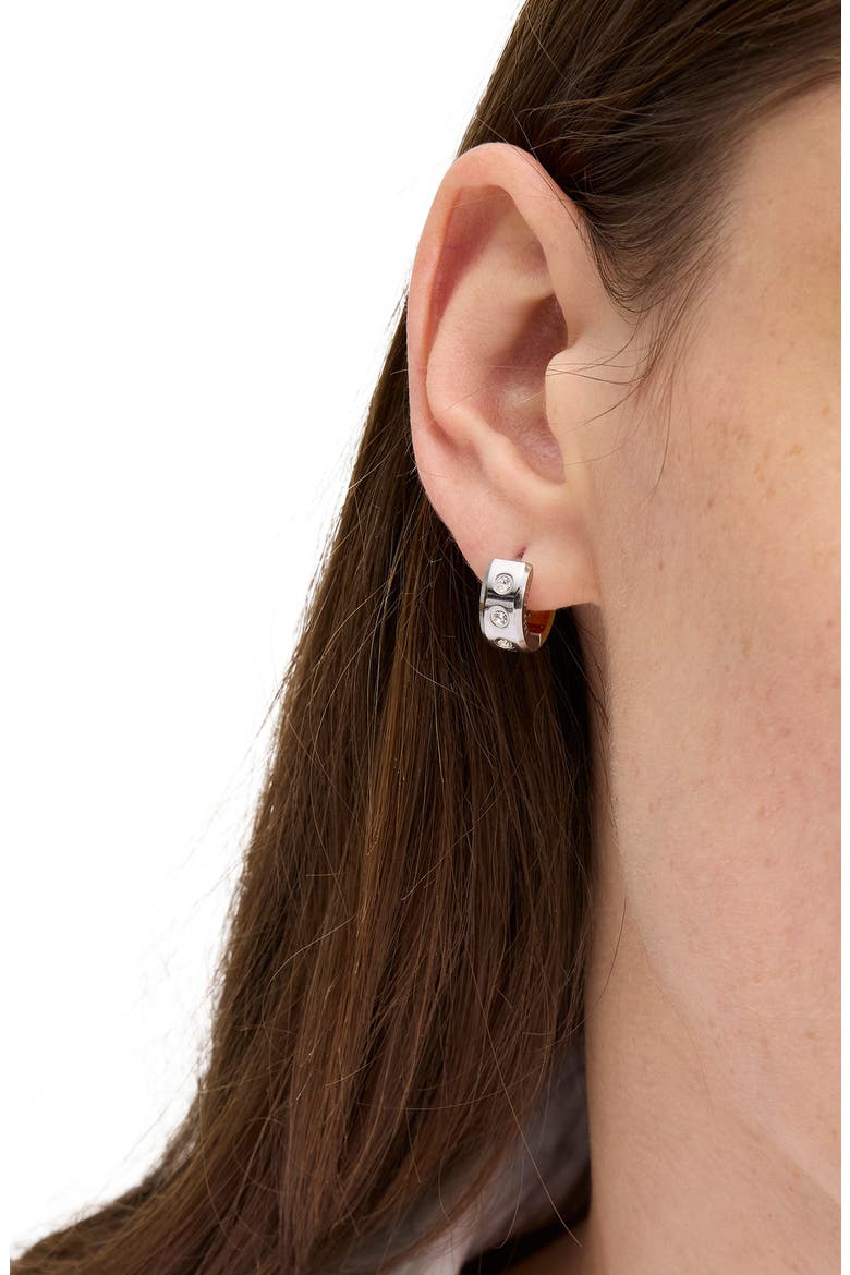 crystal chunky huggie hoop earrings, Alternate, color, CLEAR/ TWO TONE