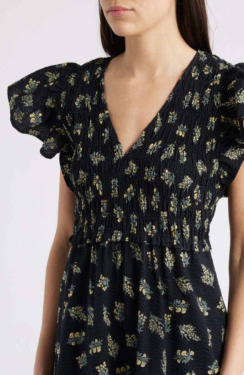 Rails Clementine Floral Smocked Cotton Midi Dress, Alternate, color, Dark Amaryllis