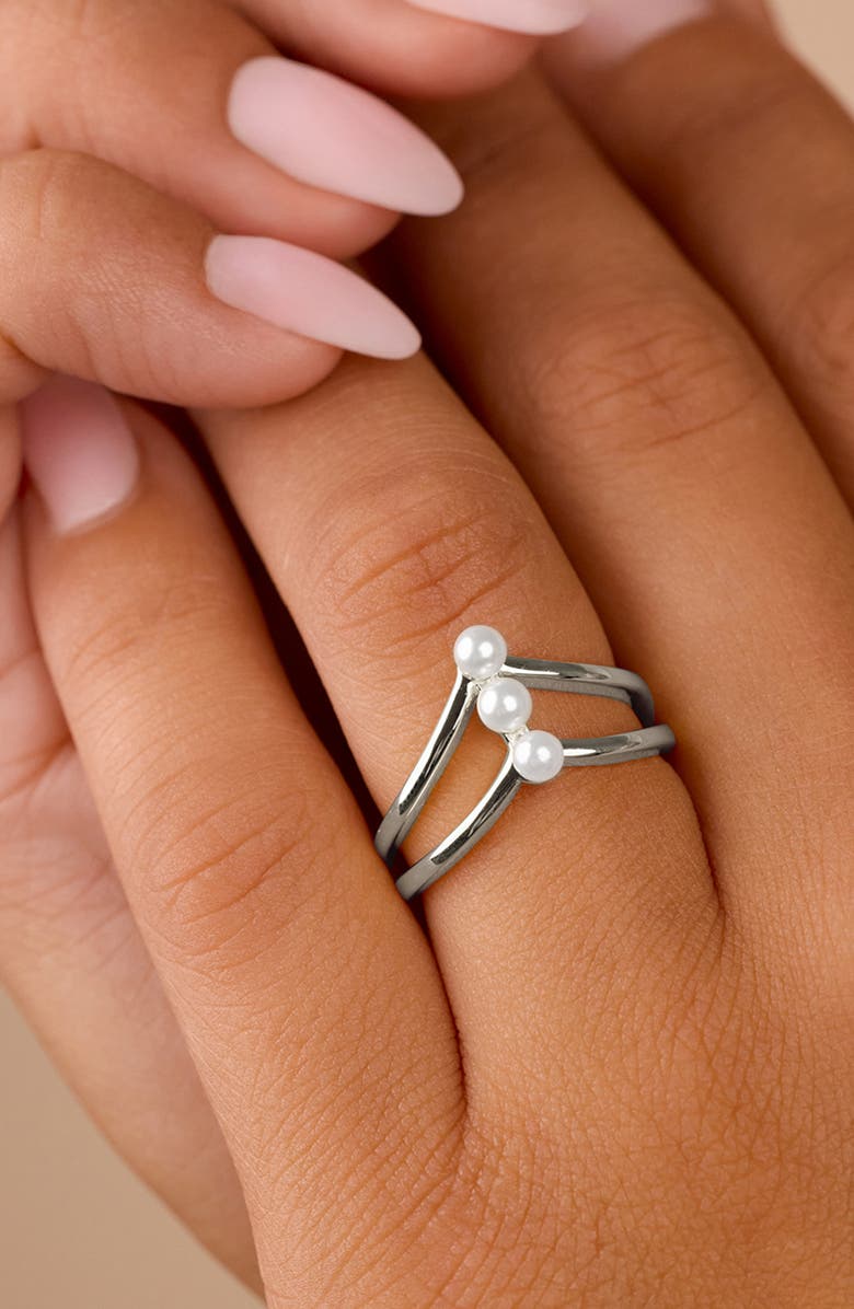 Sterling Forever Sterling Silver Triple 3.5mm Freshwater Pearl Cutout Ring, Alternate, color, Silver
