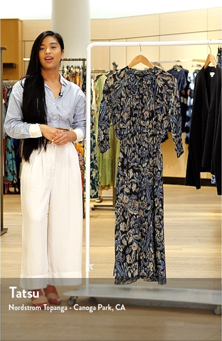 Print Smocked Waist Chiffon Midi Dress, sales video thumbnail