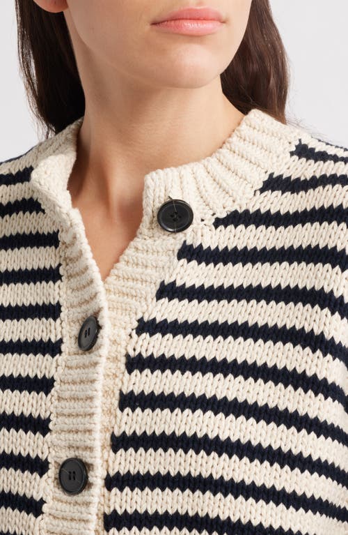 Frame The Stripe Chunky Cotton Cardigan In Cream Multi