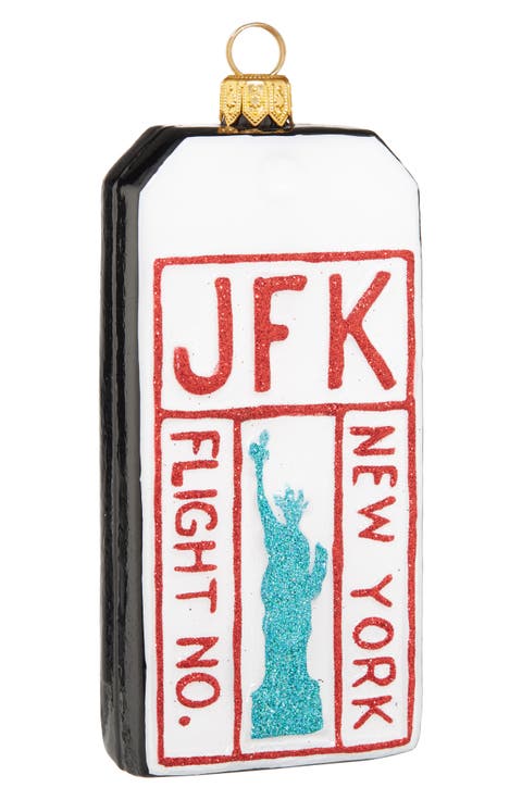 New York Luggage Tag Glass Ornament