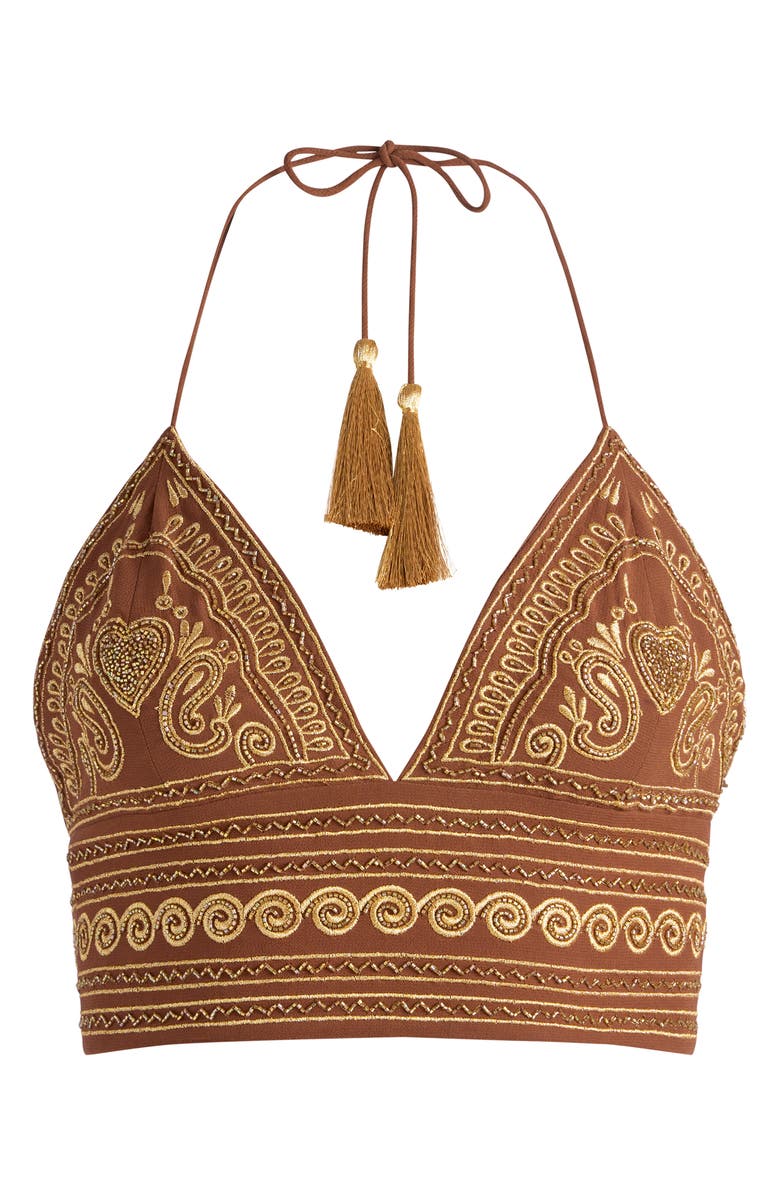 Alice + Olivia Carli Beaded Embroidered Halter Bra Top, Alternate, color, 