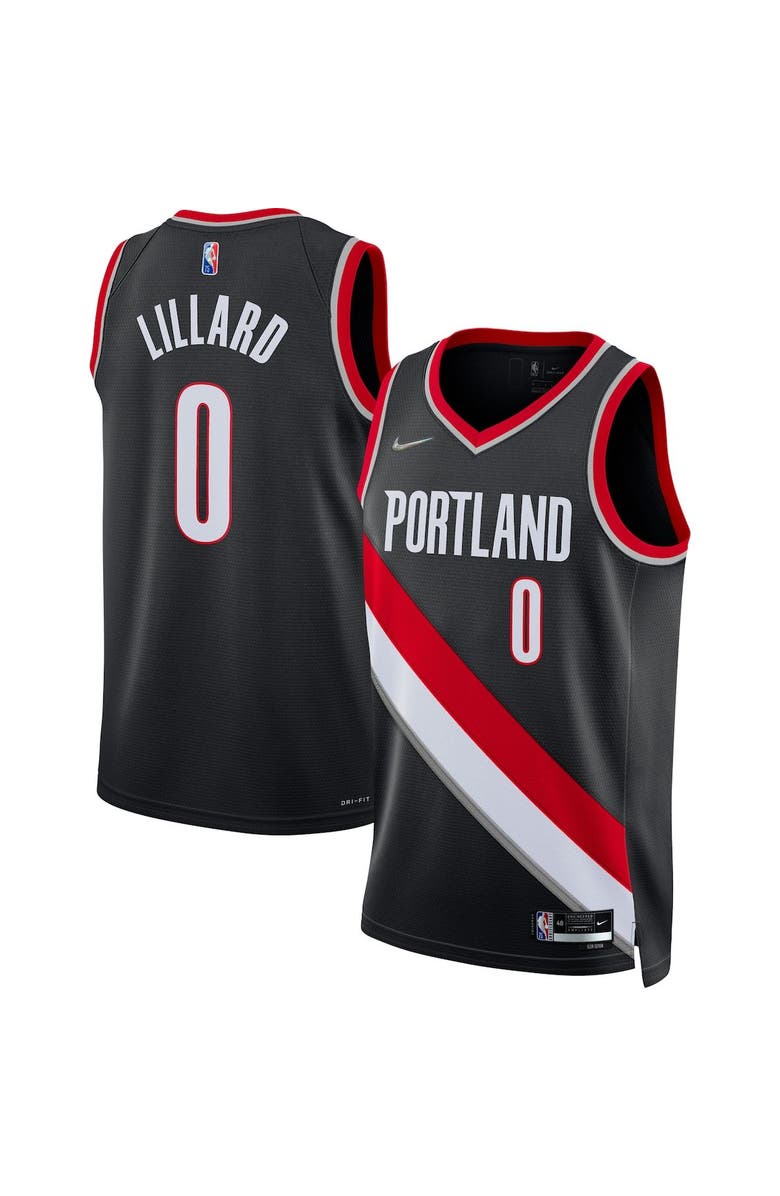 Nike Men's Nike Damian Lillard Black Portland Trail Blazers 2021/22 Diamond Swingman Jersey - Icon Edition, Main, color,
