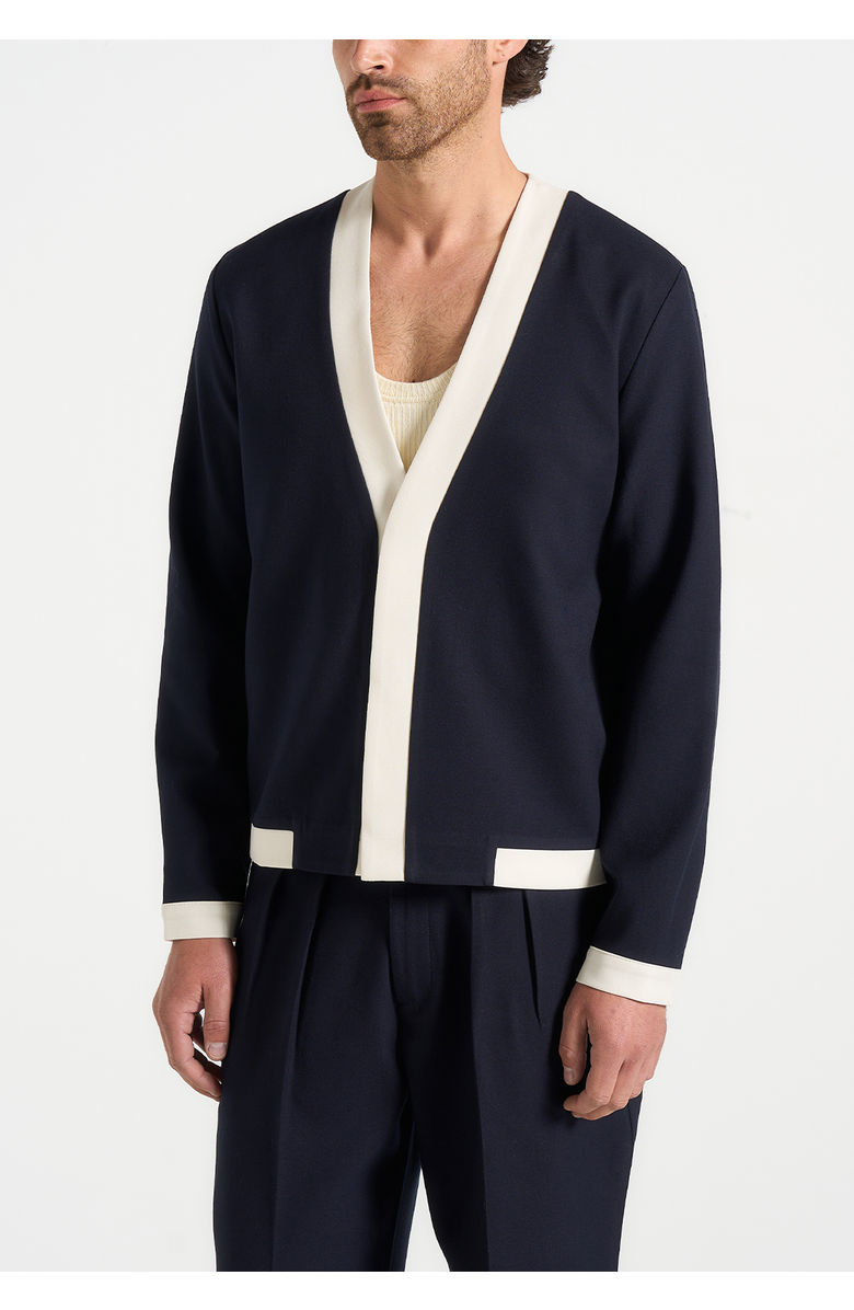 Manière De Voir Clovis Tailored Cardigan With Contrast Placket, Alternate, color, Navy/White