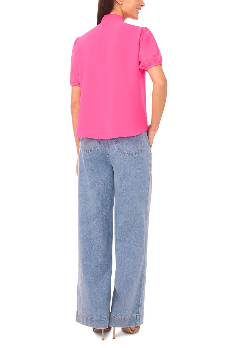 Puff Sleeve Tie Neck Top, Alternate, color, BRILLIANT FUCHSIA