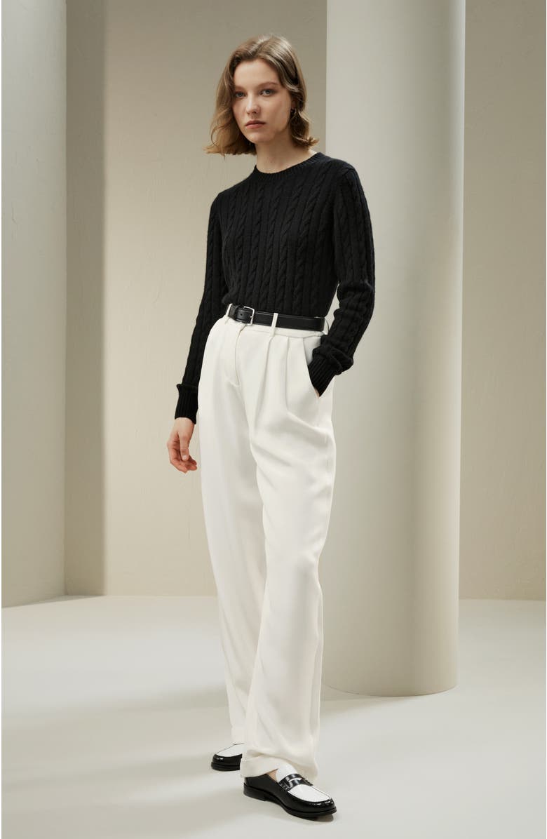 Lilysilk Classic Cable Knit Sweater with Ribbed Edges, Alternate, color, Black