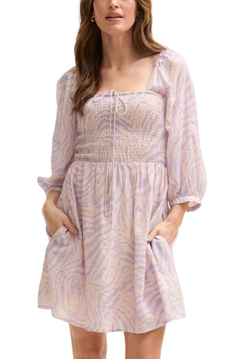 Lucy Shirred Bodice Banana Check Print Mini Dress, Main, color, Light Pink