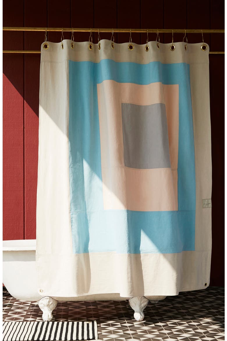 The Marfa Cotton Canvas Shower Curtain, Main, color, SKY