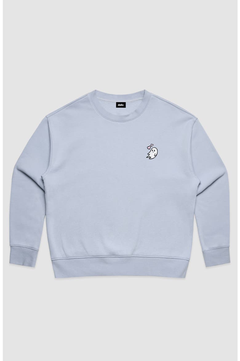 Heartly Ghost Relaxed Fleece Crewneck Sweatshirt, Alternate, color, Powder