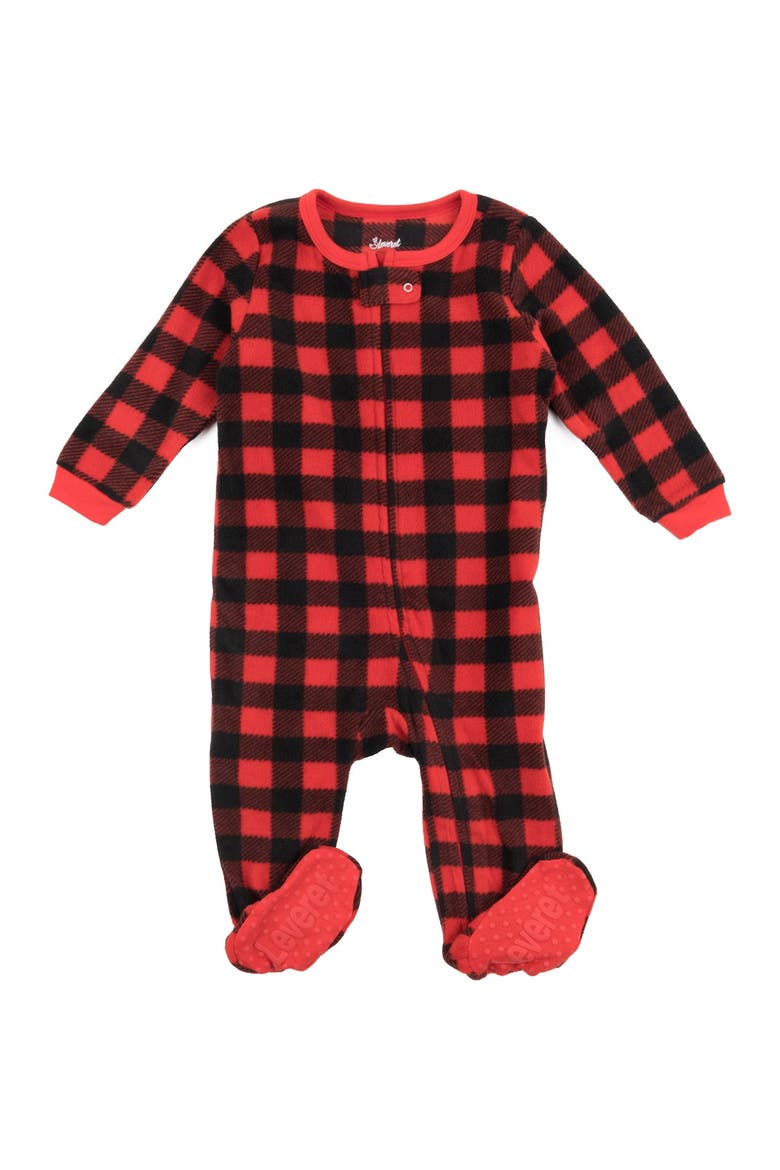 Red and Black Footed Fleece Sleeper, Main, color, BLACK/RED