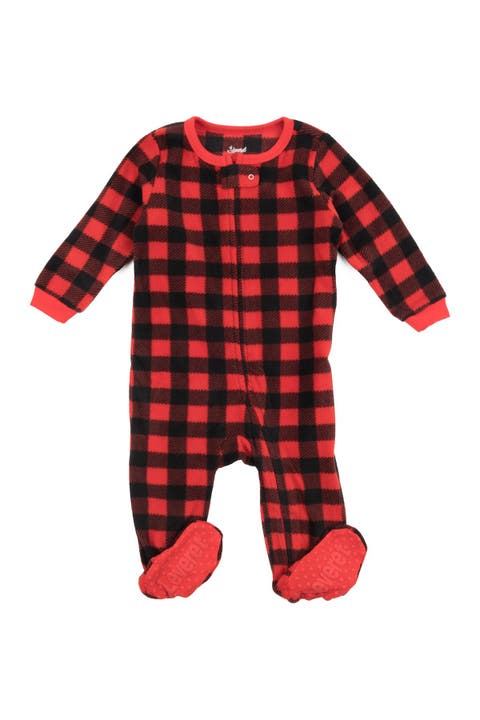 LEVERET Red and Black Footed Fleece Sleeper