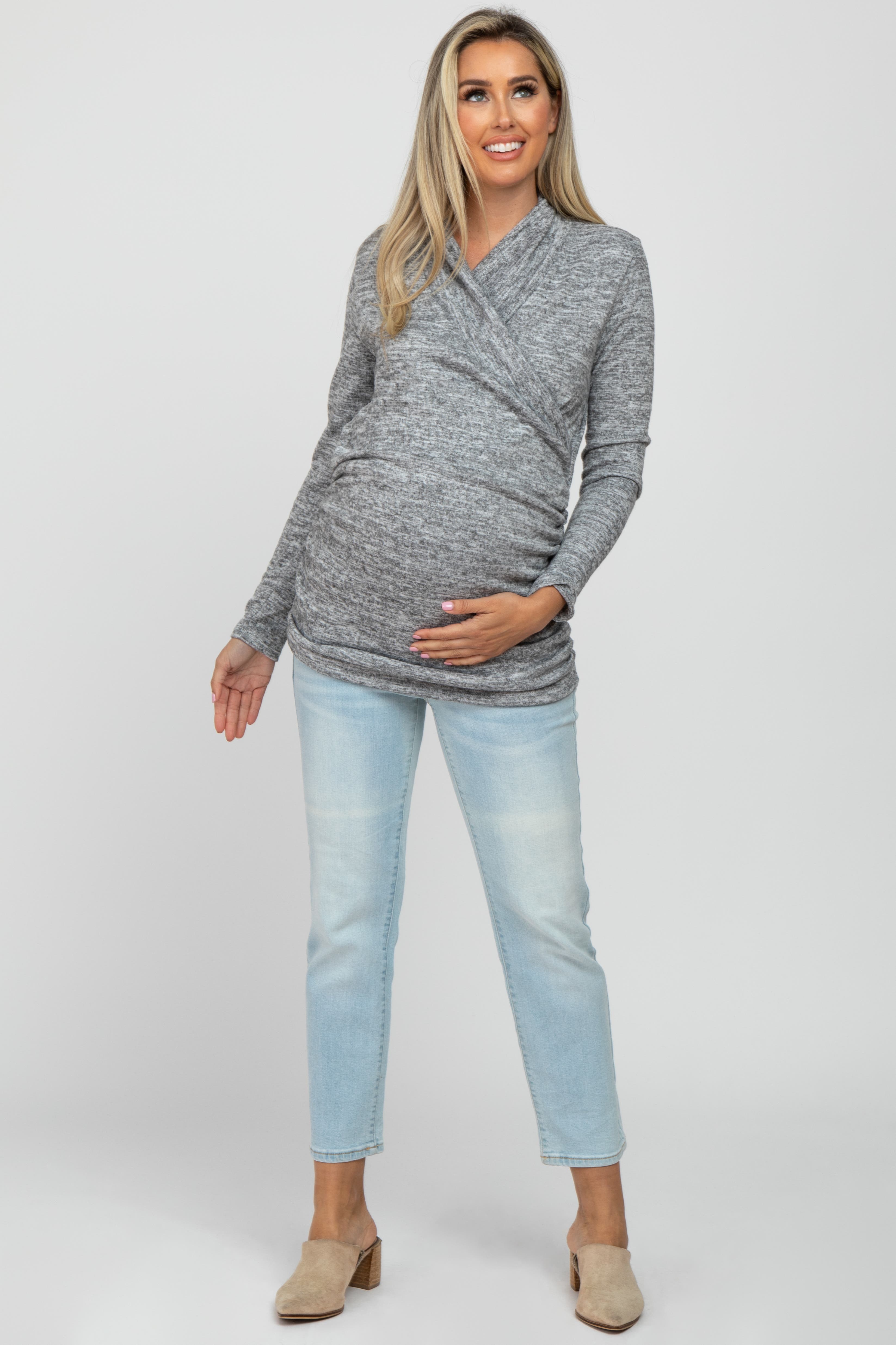 PinkBlush Soft Heathered Draped Wrap Nursing Top (Women) | Nordstrom