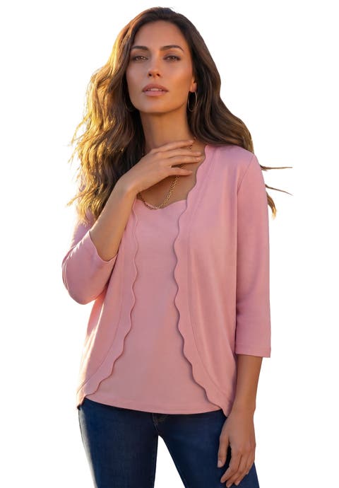 Scalloped Cardigan And Tank Set (Plus)