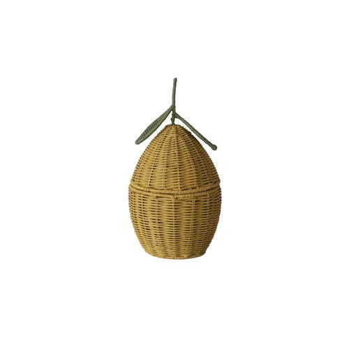 Storied Home Hand-woven Rattan Lemon Shaped Basket With Lid, Yellow In Multi