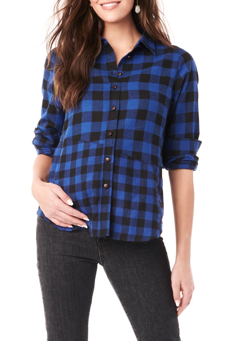 Blake Flannel Maternity/Nursing Shirt, Main, color, BLUE AND BLACK