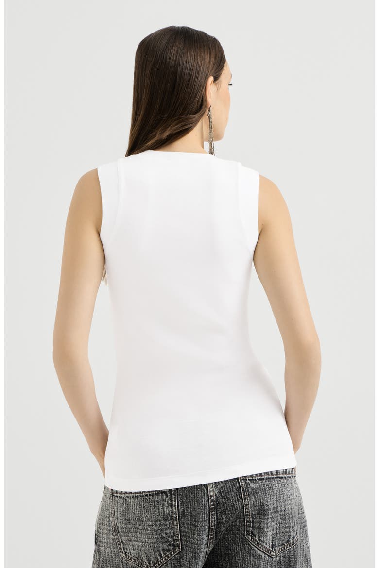 Stretch cotton jersey T-shirt with precious faux-layering, Alternate, color, White
