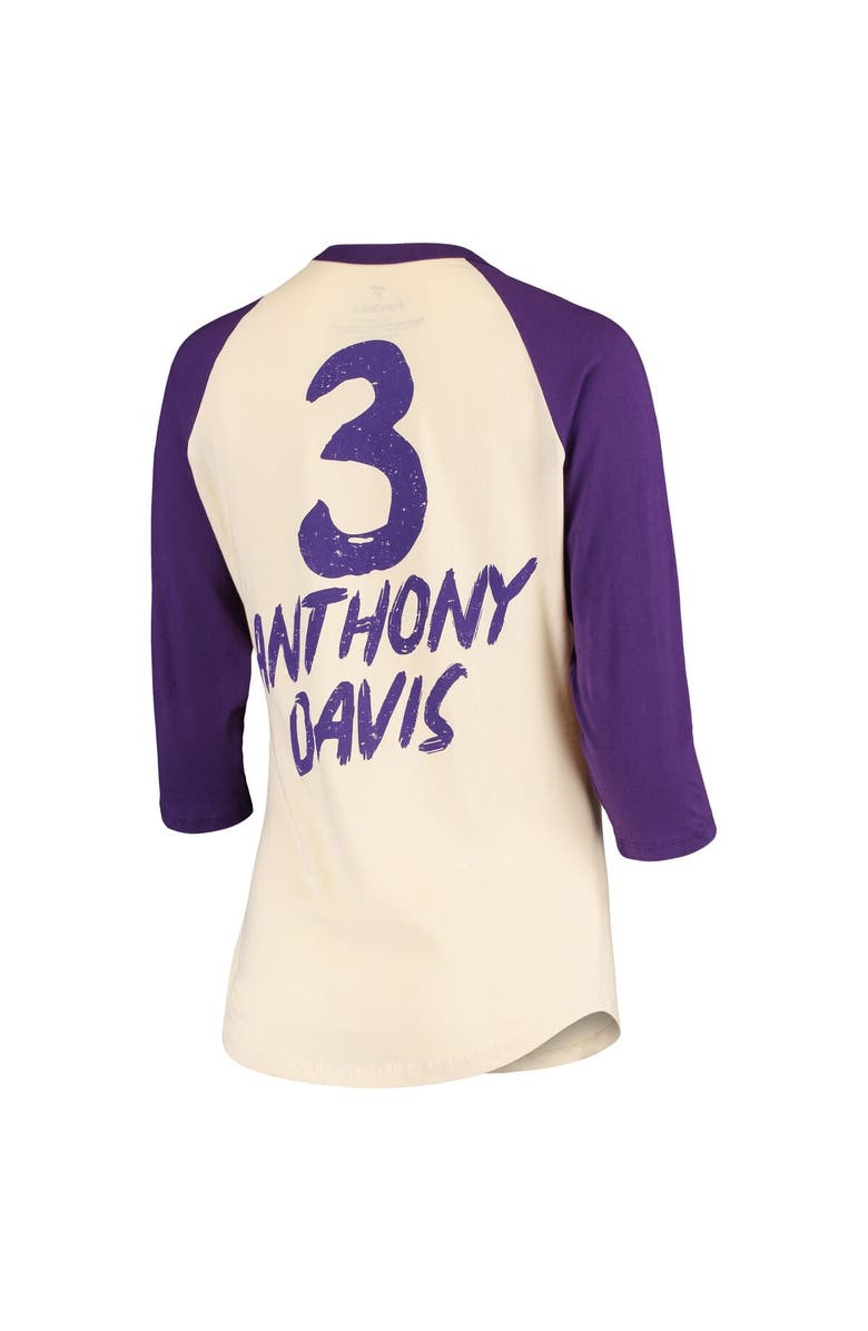 FANATICS Women's Fanatics Branded Anthony Davis Cream Los Angeles Lakers Raglan 3/4-Sleeve T-Shirt, Alternate, color, Cream