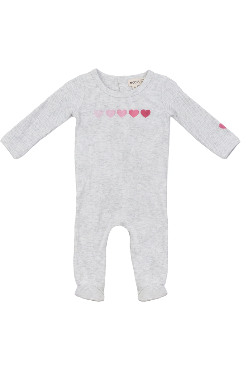 Mocha Long Sleeves with Heart Print Romper, Main, color, Light Grey Mix/Pink