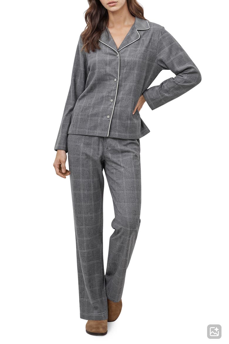 Plaid Cotton Long Pajamas, Main, color, MEDIUM HEATHER GREY