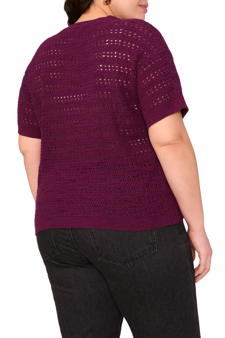 Open Stitch Short Sleeve Crewneck Sweater, Alternate, color, PICKLED BEET