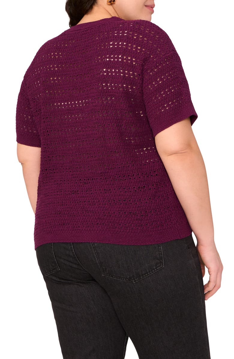 Vince Camuto Open Stitch Short Sleeve Crewneck Sweater, Alternate, color, Pickled Beet