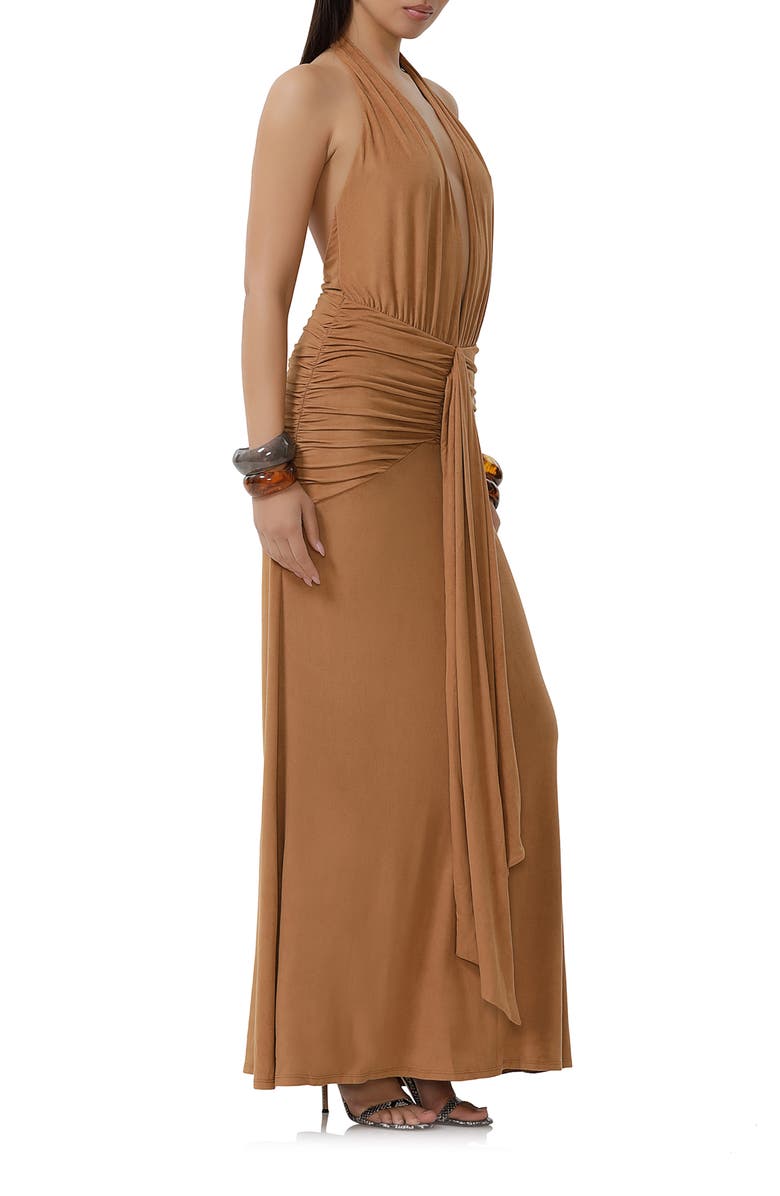 AFRM Heidi Plunge Halter Neck Faux Suede Maxi Dress, Alternate, color,