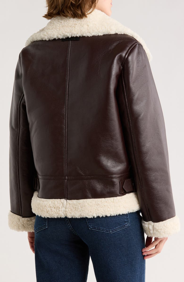 Hudson Jeans Faux Shearling & Faux Leather Moto Jacket, Alternate, color, Brown