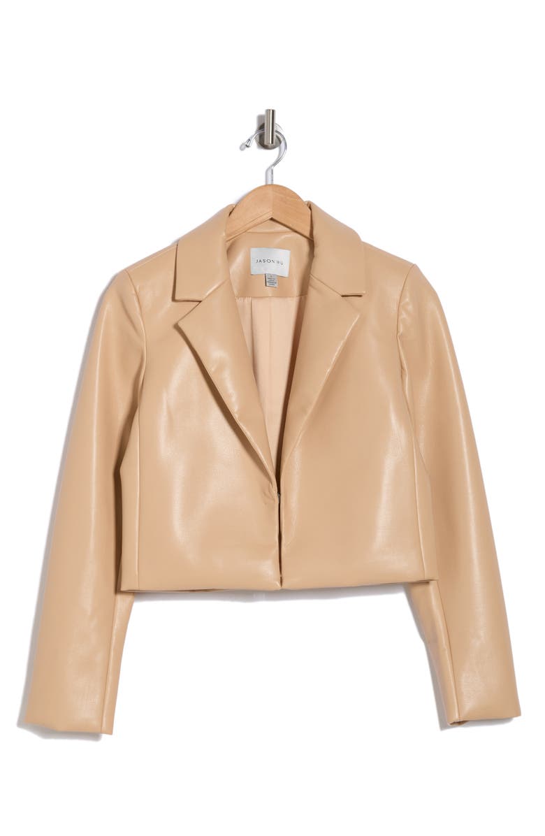 JASON WU Faux Leather Crop Blazer, Alternate, color, Tan