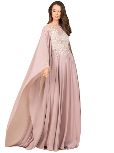 Chiffon A-line Long Gown with Cape Sleeves