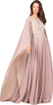 LARA New York Chiffon A-line Long Gown with Cape Sleeves