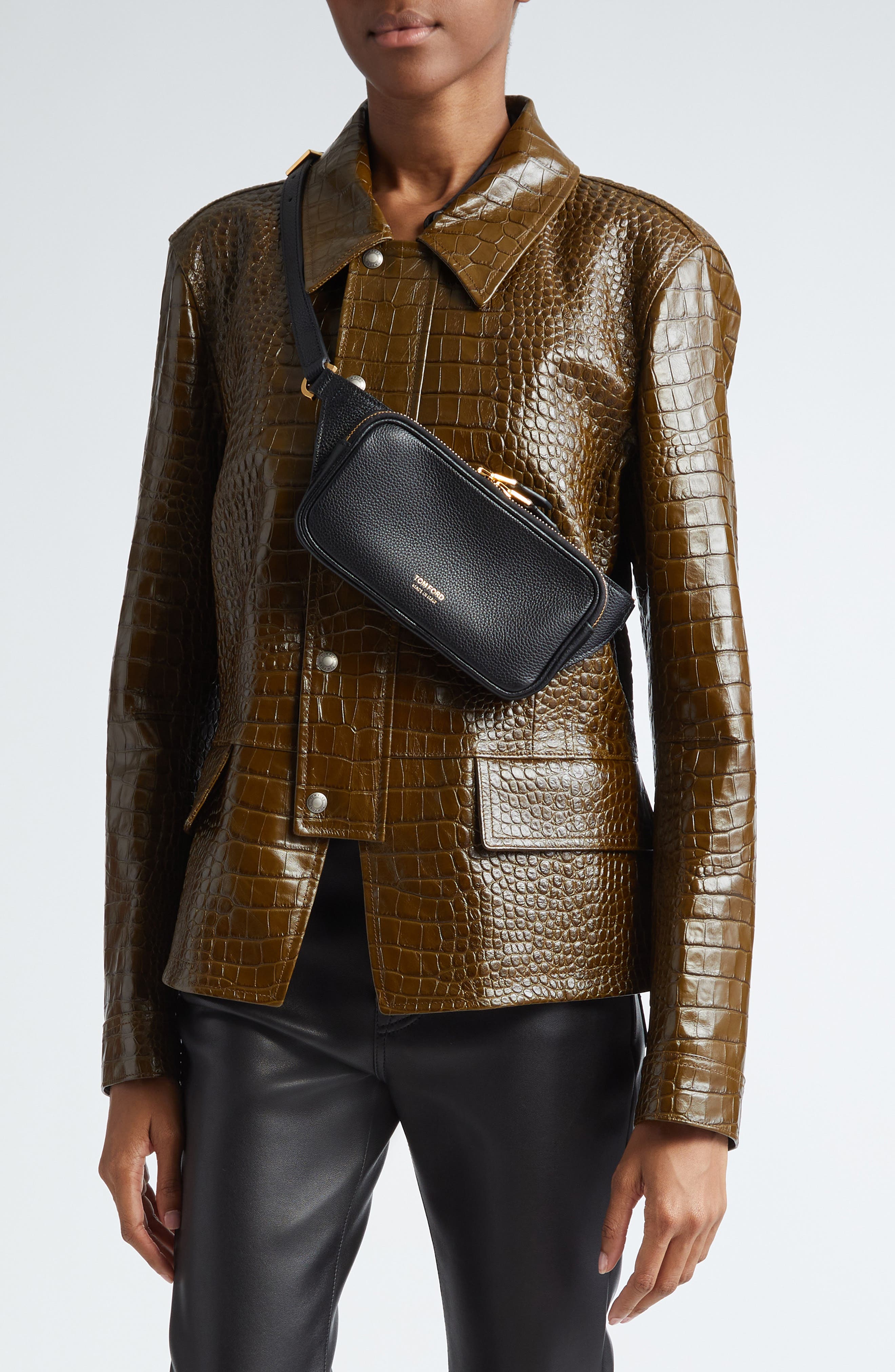 TOM FORD Small Croc Embossed Waist Bag, Alternate, color, 