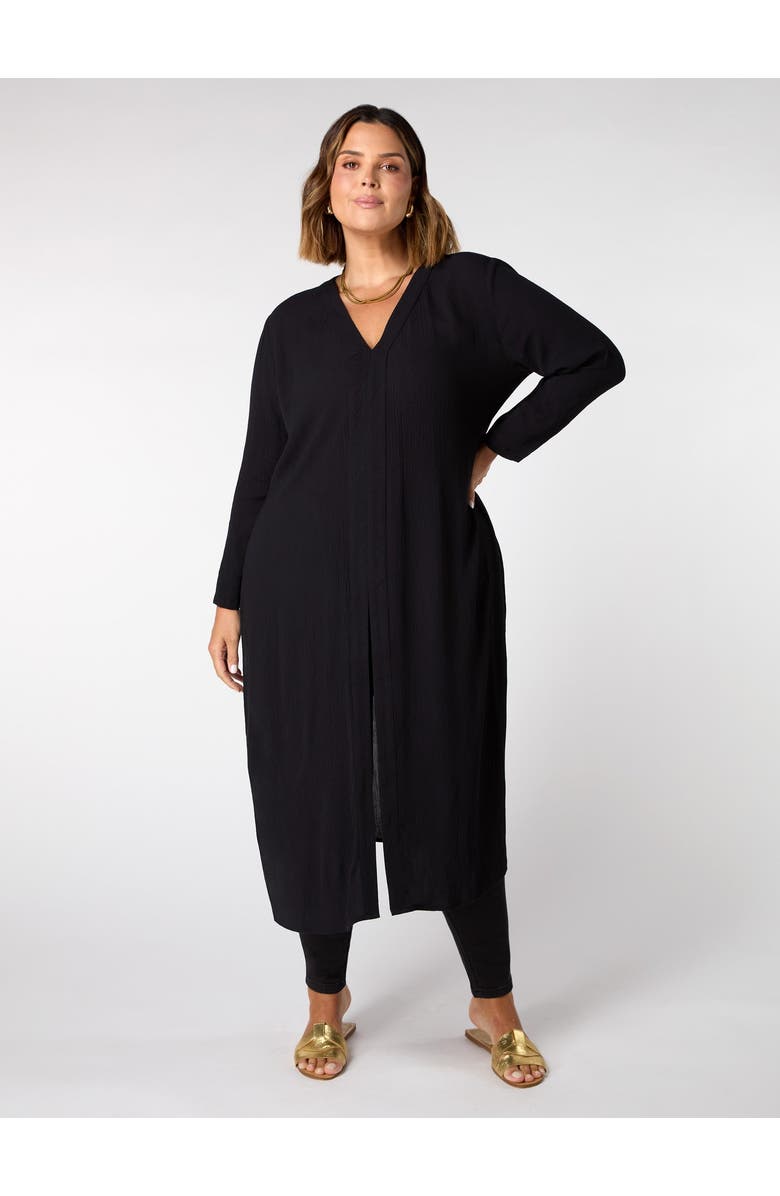 Live Unlimited Crinkle Split Front Longline Tunic, Main, color, Black