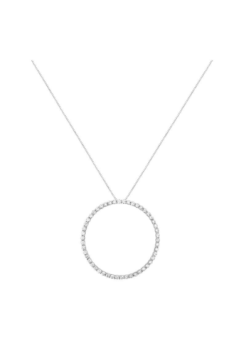 Silver 4 cttw Prong Set, Round-Cut Diamond Open Circle Hoop 18" Pendant Necklace, Alternate, color, White
