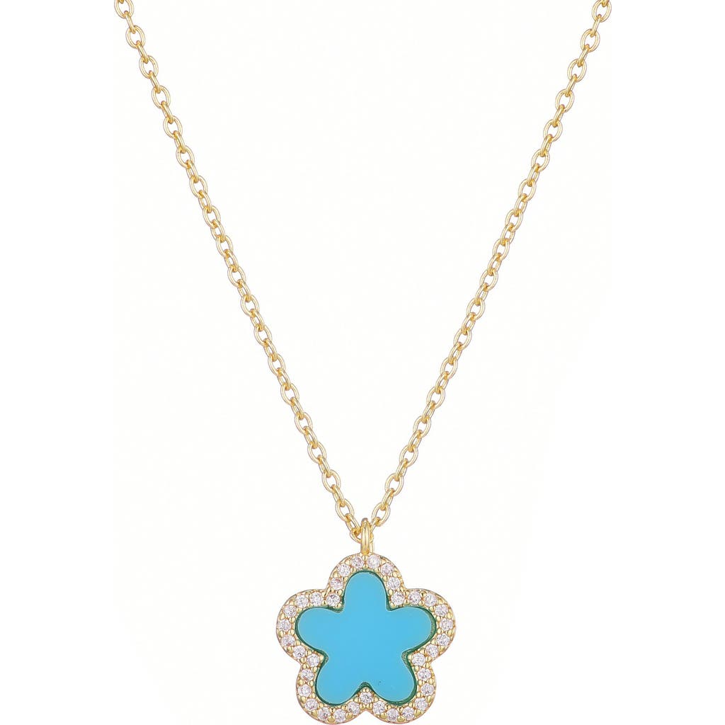 Adornia 14k Gold Plated Turquoise Cz Halo 5-leaf Clover Ne